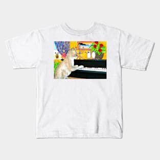 Funny Cat playing piano Cat 506 Kids T-Shirt